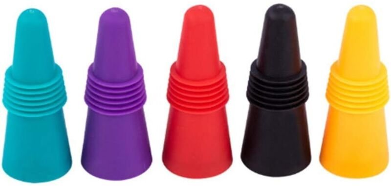 Set mit 5 farbenfrohen Silikon-Flaschenverschlüssen mit Schraubverschluss, wiederverwendbar für Wein/Bier/Alkohol, 1 Set