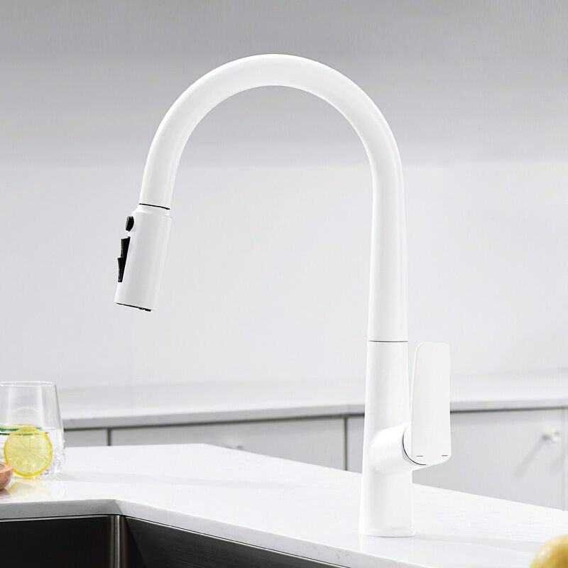 Wasserhahn Küche 3 Wege Küchenarmatur mit Brause Ausziehbar Spültischarmatur 360° Drehbar Weiß