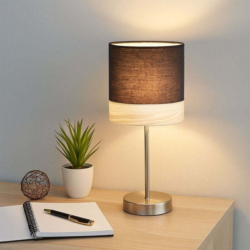 Led Tischlampe Nachttischlampe Tischleuchte Schlafzimmerlampe Leseleuchte, nickel matt, Textil Holz, 3W 250lm warmweiß, ...