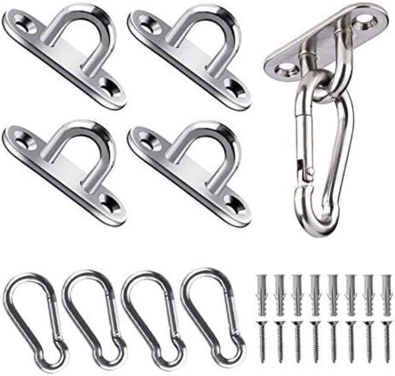 4 Deckenhaken, längliche Ösenplatten aus Edelstahl für Yogaschaukeln, Hängematten, Baldachine, Bootszubehör