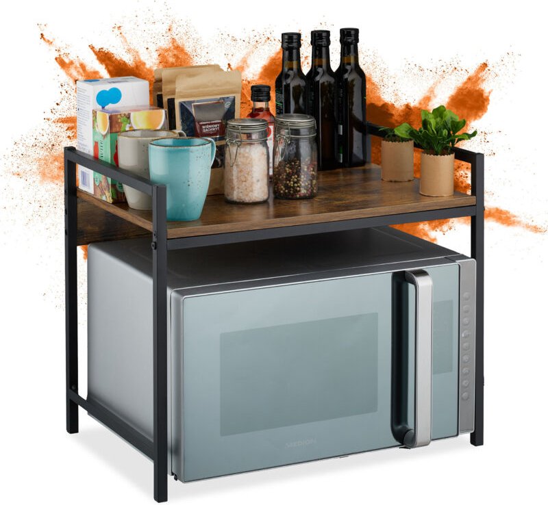 Mikrowellenregal, 1 Ebene, hbt: 40x53x33cm, Eisen & mdf, stabil, platzsparend, Tischregal, Industrial/schwarz - Relaxday...
