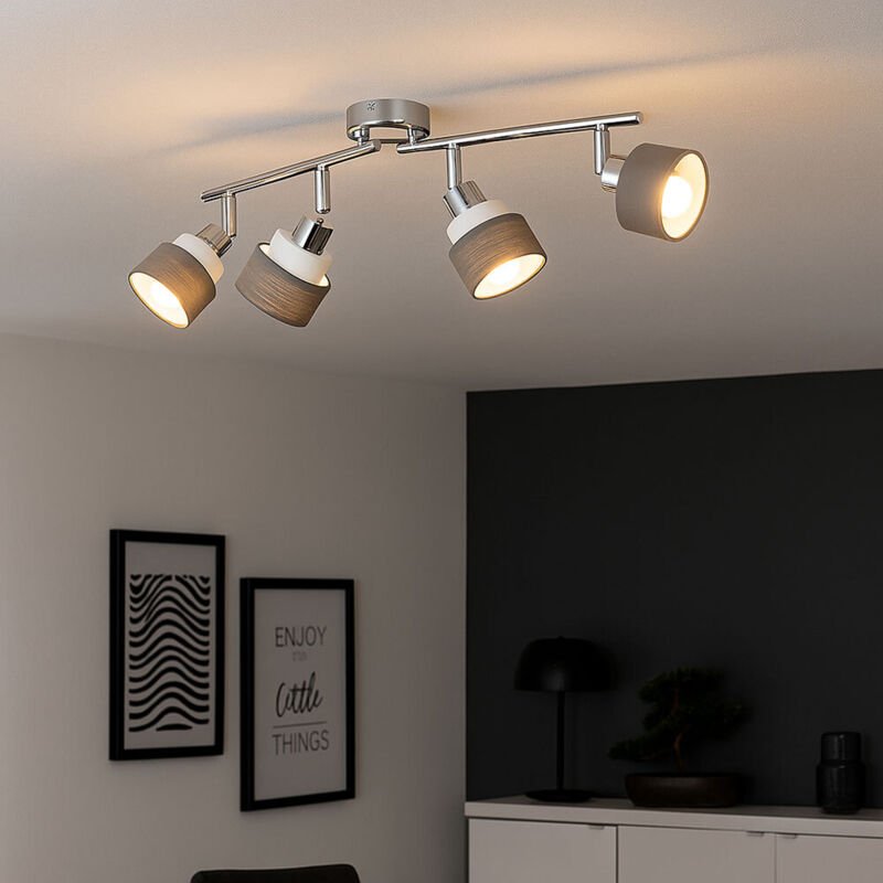 Thumbnail - Wofi - Deckenlampe Deckenstrahler Schlafzimmerleuchte Spotleiste 4-flammig, verstellbar, Stahl, chromfarben grau, 4x E14...