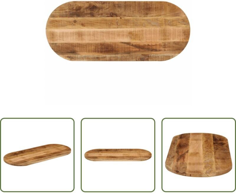 vidaXL Tischplatte - Tischplatte 140x50x3,8 cm Oval Raues Massives Mangoholz