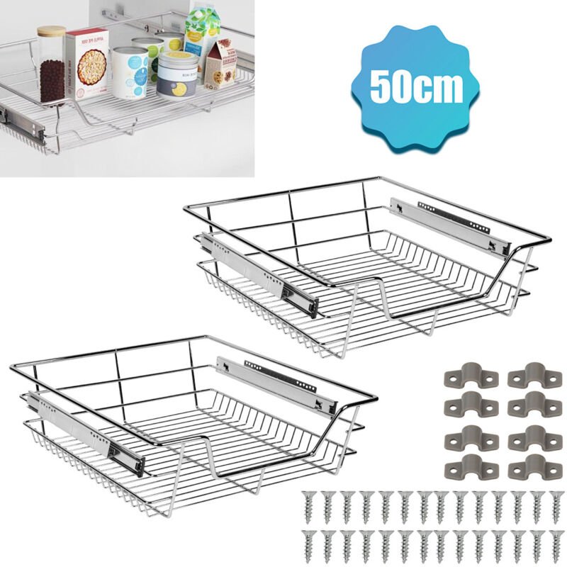 Randaco 2x 50cm Küchenschublade Schubladen Drahtkorb TeleskopSchublade Ablagen Schrankauszug