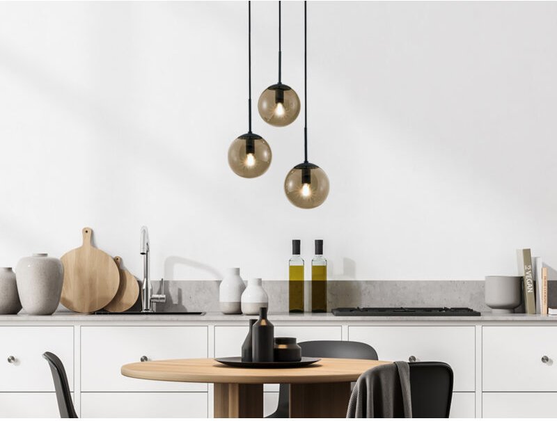 Led Pendelleuchte 3-flammig mit Rauchglas Kugeln, ø 30cm