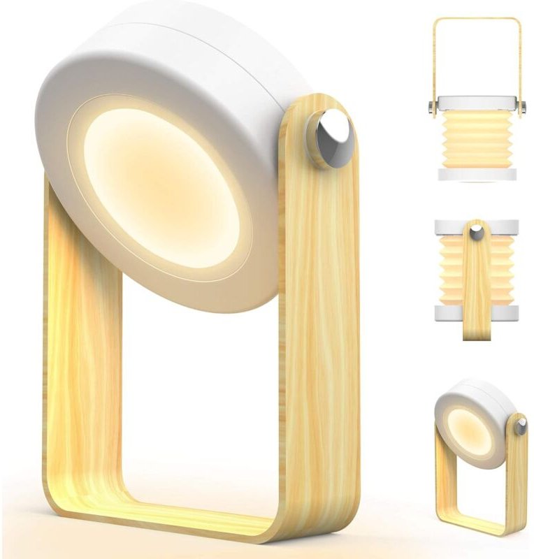 Kabellose Touch-LED-dimmbare Nachttischlampe, Vintage-Schreibtischlampe mit Holzgriff, 3 Helligkeitsstufen, tragbare, fa...