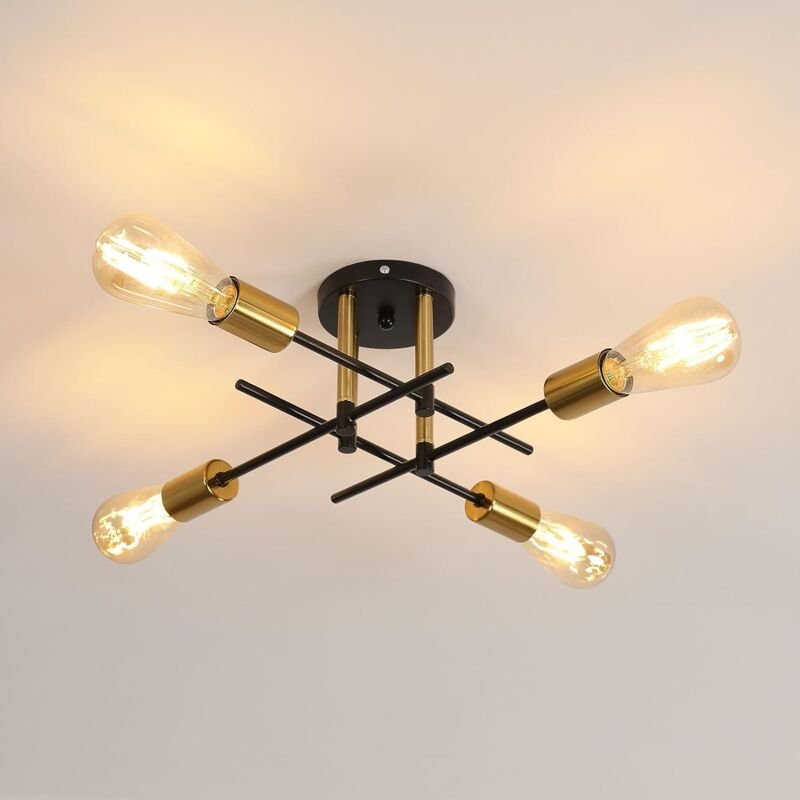 Goeco - Industrielle Deckenleuchte, Vintage E27 Deckenleuchte, 4 Lichter Moderne Sputnik Kronleuchter für Wohnzimmer, Sc...