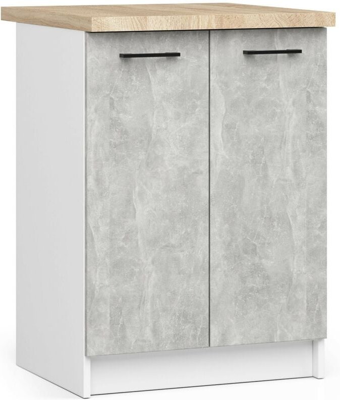 Thumbnail - Küchenschrank Akord oliwia modular S60 Unterschrank mit Arbeitsplatte Weiß 60 cm 2 Türen 2 Ebenen Front Beton B60 x H85 ...