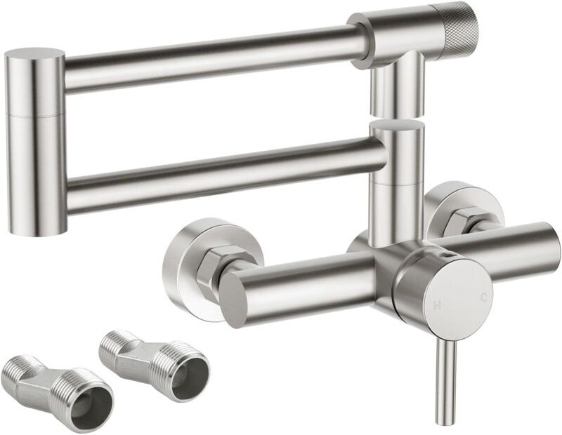 Wandmontierte Küchenarmatur mit 2 Strahlarten, Küchenmischer, 360° drehbar, Edelstahl, Wandmontage mit doppelt ausziehba...