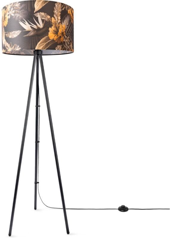 Paco Home Stehlampe Wohnzimmer Deko Büro Dreibein Lampenschirm Rund Stoff Blumen Jungle Design 6 (Ø45,5 cm), Stehleuchte...