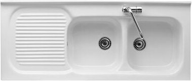 Eingebautes Keramikspülbecken mit 2 Becken und 120 cm rechter Abtropffläche