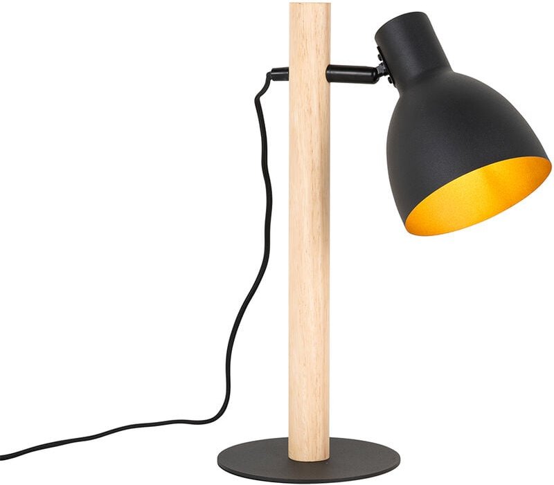 Ländliche Tischlampe schwarz mit Holz – Flint