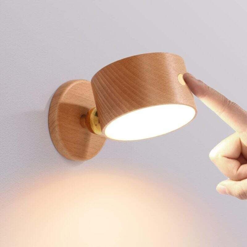 Thumbnail - Batterie-Wandlampe aus Holz, LED-Wandlampe für den Innenbereich mit Touch-Schalter, 1500-mAh-Akku, 360°-Drehung, über us...