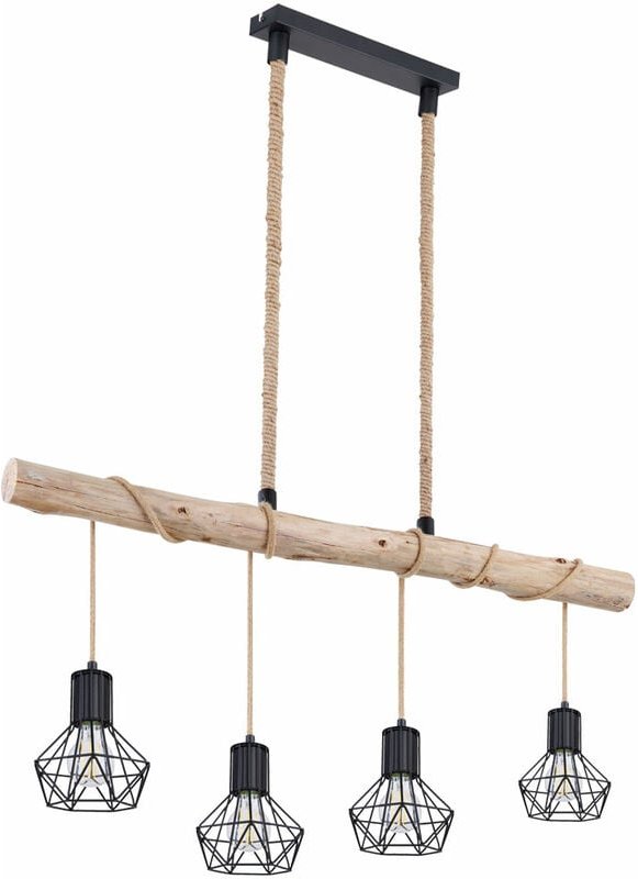 Hängelampe Holzbalken natur Pendelleuchte Käfig schwarz Hängeleuchte Holz Landhausstil, schwarz, 4x E27 Fassungen, LxBxH...