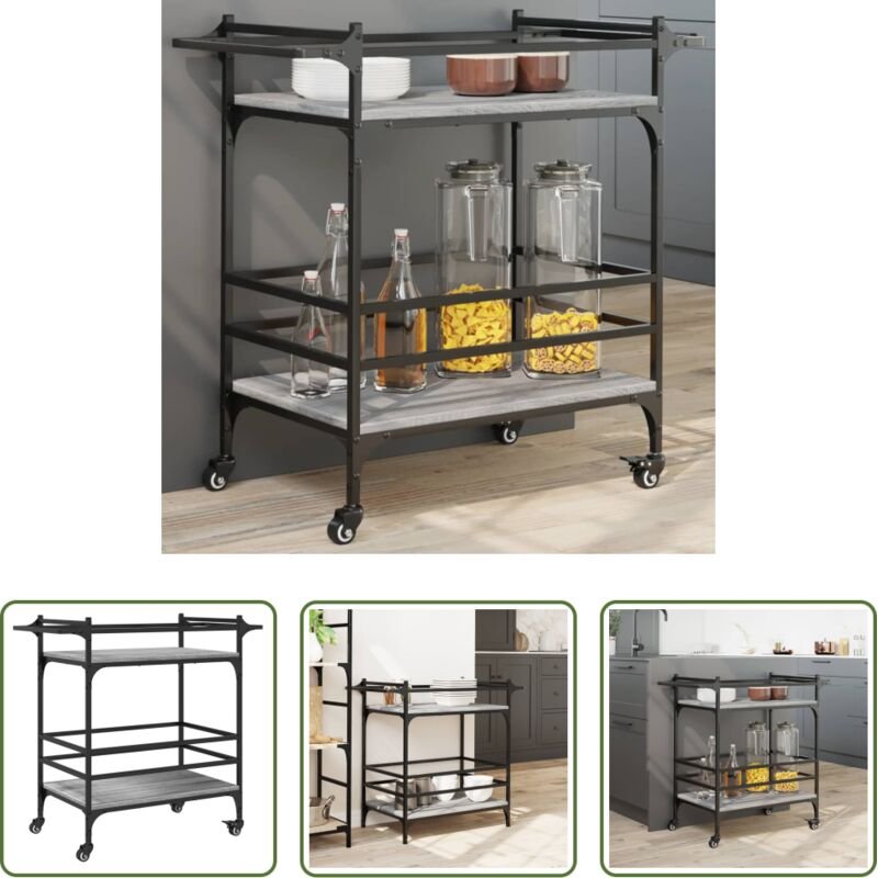 vidaXL Stahlrahmen - Küchenwagen Grau Sonoma 82x40x78,5 cm Holzwerkstoff