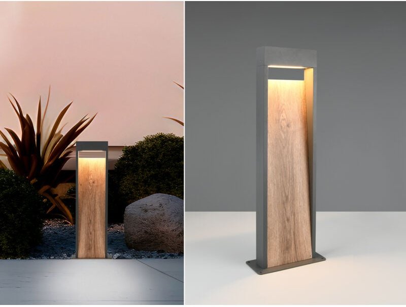 LED Pollerleuchte SALMON in Anthrazit & Holzoptik, Höhe 60cm