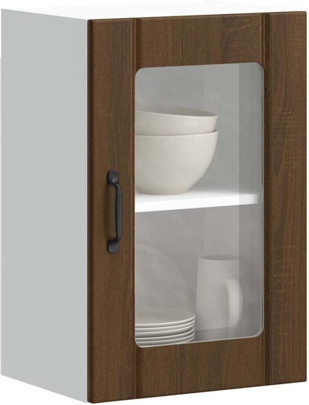 Küchen-Hängeschrank mit Glastür Lucca Braun Eichen-Optik Vidaxl