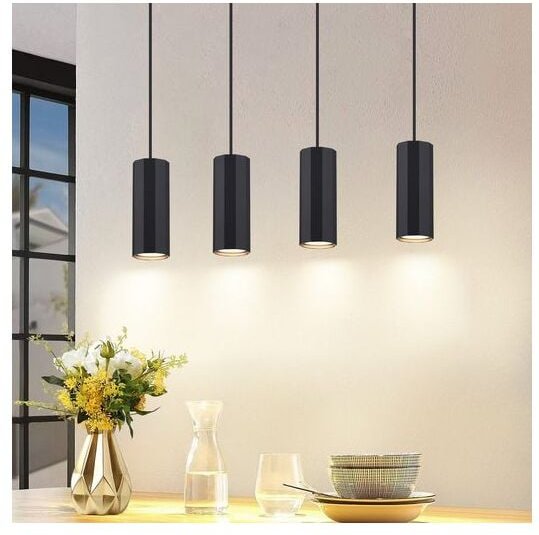 Hängelampe Esstisch Schwarz 4 Flammig - Pendelleuchte GU10 Wohnzimmer Industrial Esszimmerlampe Hängend Metall Modern Hä...