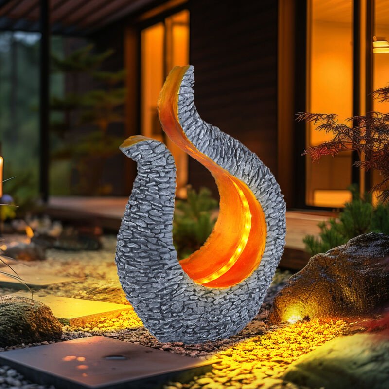 Led Solar Lampe grau gold Stein Optik Skulptur Garten Außen Beleuchtung Balkon Hof Deko Design Leuchte