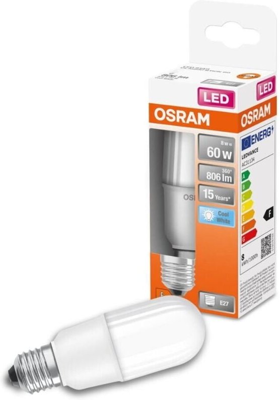 Osram - homelighting 4058075428508 led eek f (a - g) E27 Kolbenform 8 w = 60 w Kaltweiß (ø x l) 40.4 m