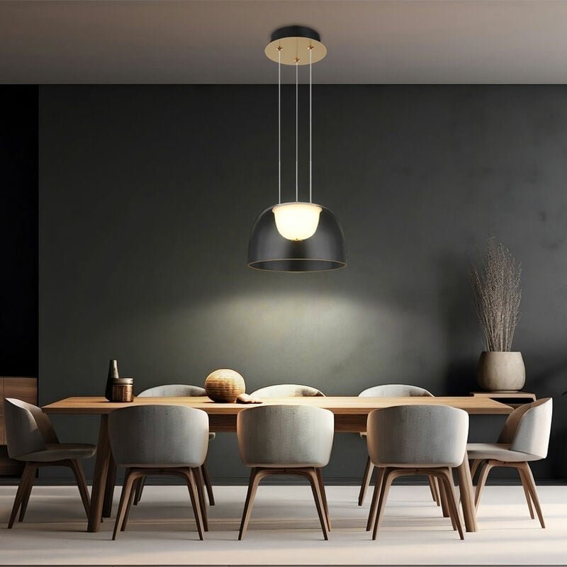 Pendellampe Hängeleuchte Deckenlampe Wohnzimmerleuchte Esszimmerleuchte, Metall Glas messing satiniert, 1x led 10W 665Lm...