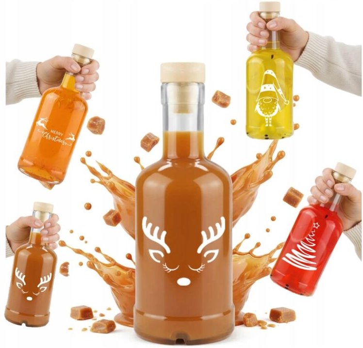 5x TADEK 250ml Glasflaschen mit WEIHNACHTSDRUCK für Tinkturen GESCHENK