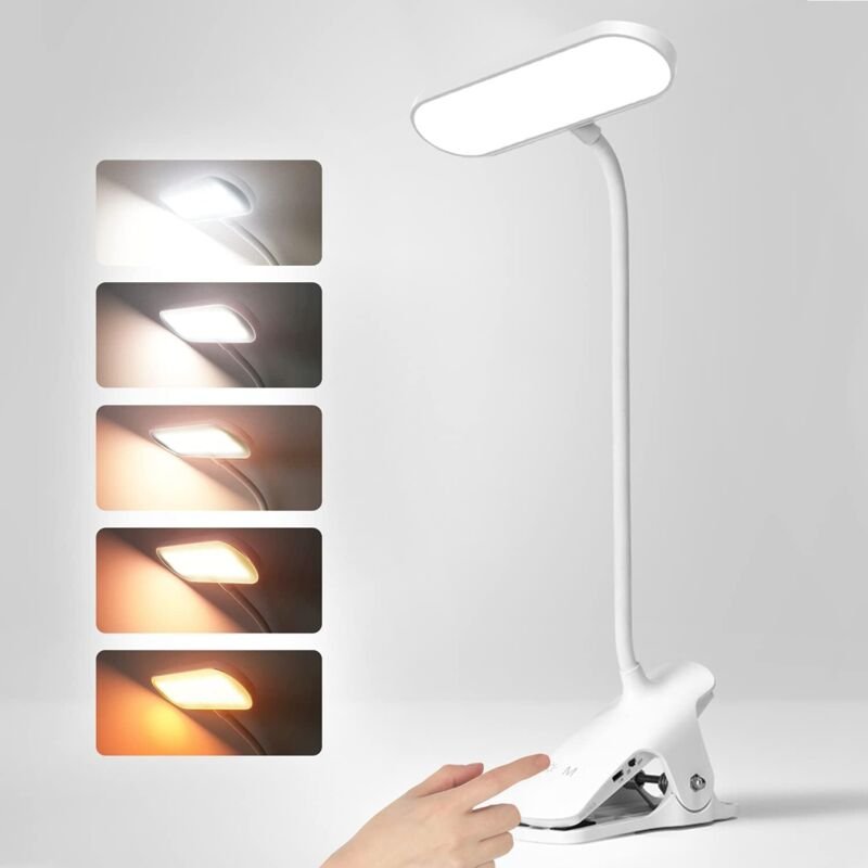 Kabellose LED-Schreibtischlampe, Touch-Nachttischlampe mit 5 Farben und 5 einstellbaren Helligkeitsstufen, 360° flexible...