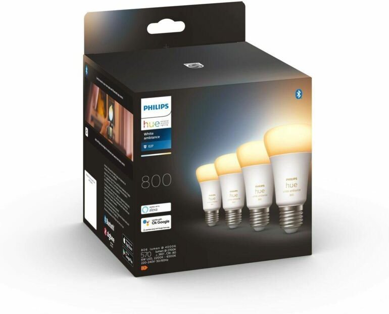Philips Hue White Ambiance LED-Glühbirne Smart Pack 4