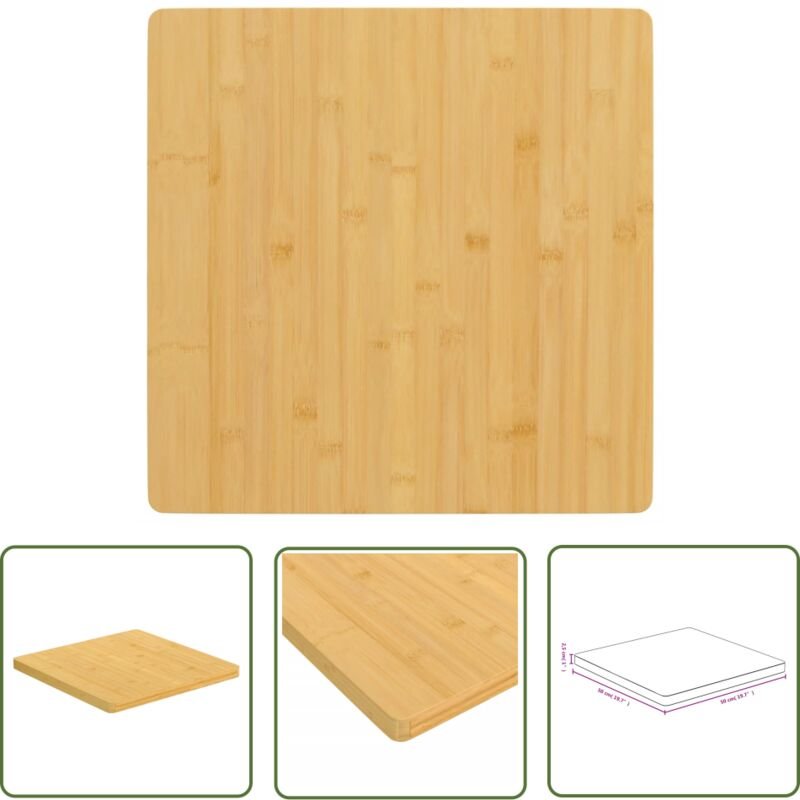 The Living Store Tischplatte 50x50x2,5 cm Bambus - Bambus Platte - Wohnzimmer Dekoration - Esstischplatte - Kaffeetischp...