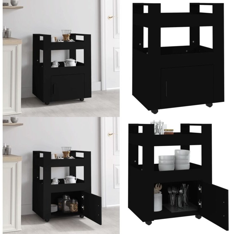 Küchenwagen Schwarz 60x45x80 cm Holzwerkstoff - Küchenwagen Holzwerkstoff - Küchenwagen Schwarz