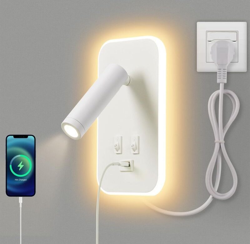 LED leselampe wandlampe USB-Aufladung mit schalter verstellbarer wandleselampe Bettlampe Wandleuchte innen Leselicht Sch...