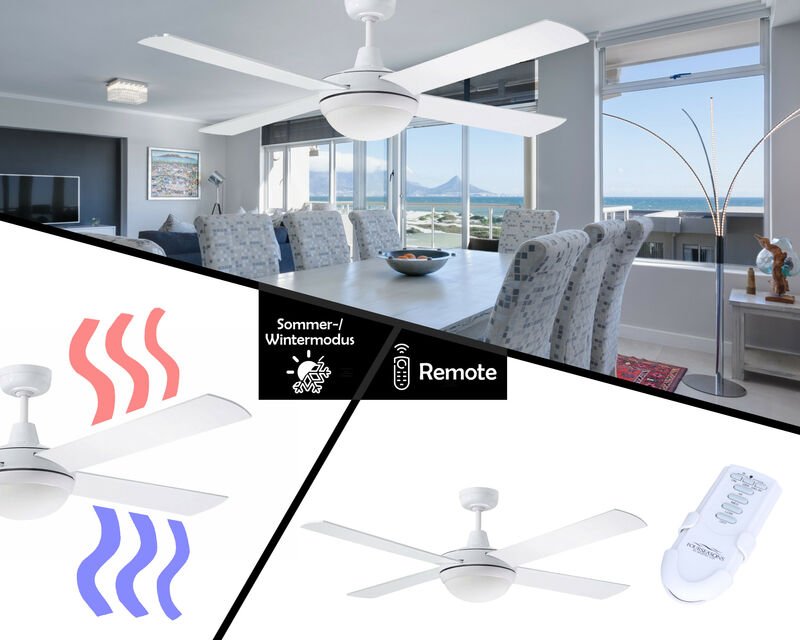 Martec - weißer Decken Ventilator mit Fernbedienung 122 cm Beleuchtung leiser Wind Kühler