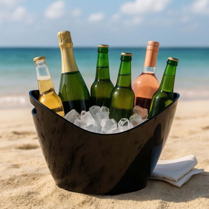 Champagner-Eiskübel, 8 l, schwarz, mit Griffen