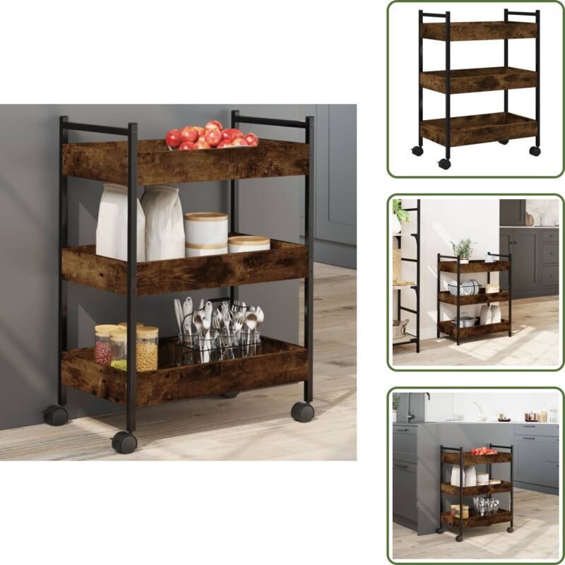 The Living Store Küchenwagen Räuchereiche 50x30x70 cm Holzwerkstoff - Holzwerkstoff