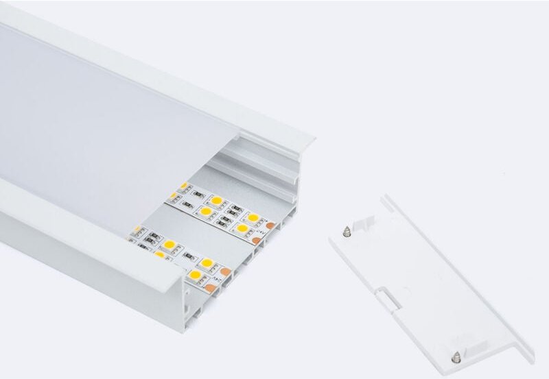 Thumbnail - Aluminiumprofil Einbau Großformat mit durchgehender Abdeckung für LED Streifen bis zu 60 mm Weiß 2 m Weiß transluzent