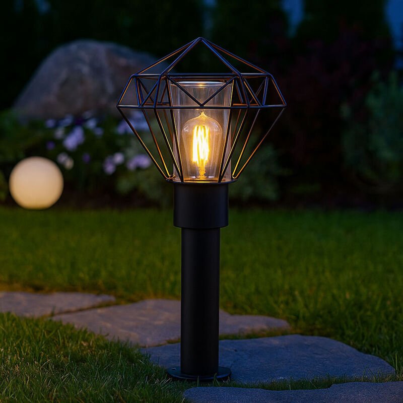 Außenleuchte Stehleuchte Wegelampe Terrassenleuchte Gartenlampe, Edelstahl schwarz Metall, spritzwassergeschützt, l 22,5...