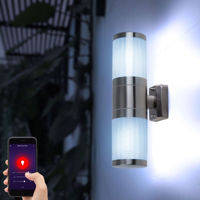 Außen Wand Leuchte Up Down Edelstahl steuerbar per Handy App im Set inkl. rgb led Leuchtmittel