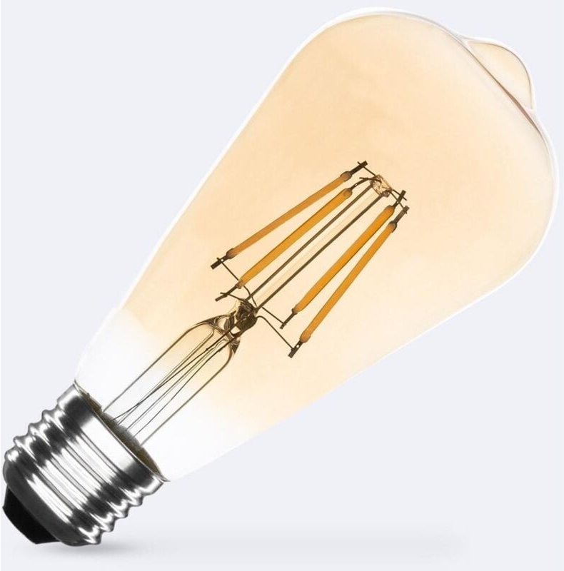 Efectoled - LED-Glühbirne Filament E27 6W 600 lm Dimmbar ST64 Gold No Flicker 2700K Warmweiß