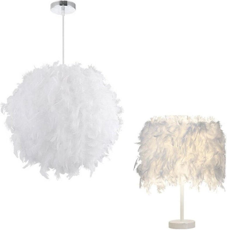Deckenleuchte Weiße Federn 30 cm + Weiße Federn Tischleuchte 20 cm für Schlafzimmer Wohnzimmer Kinderzimmer