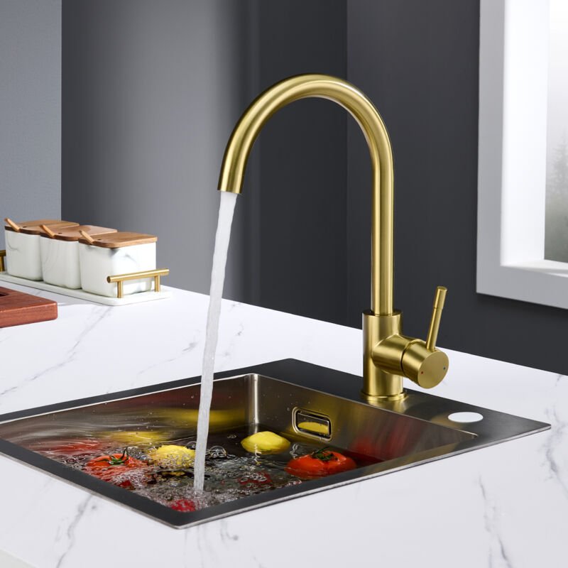 CECIPA MAX Küchenarmatur mit 360° schwenkbar Auslauf, Gebürstetes Gold Wasserhahn Hochdruck Armatur Küche Mischbatterie ...
