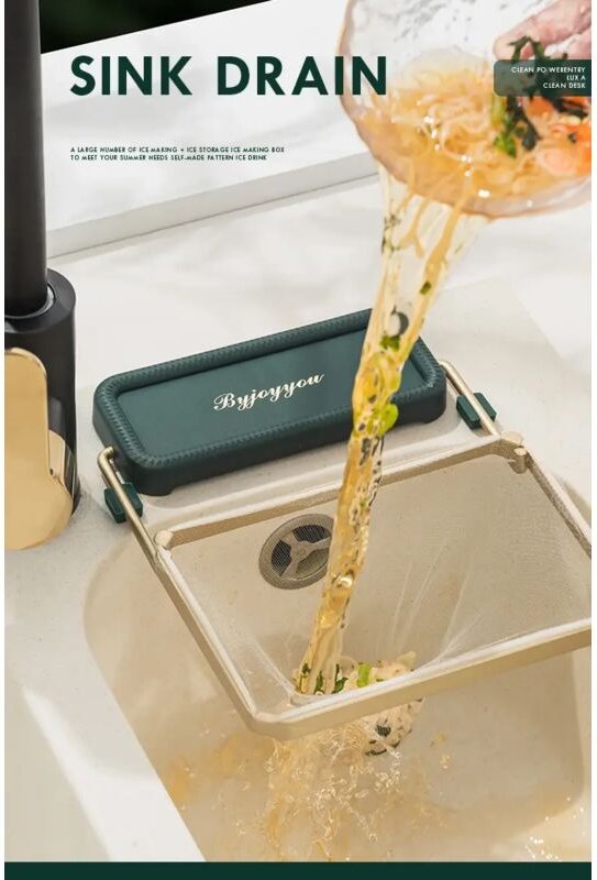 Küchen-Abfallsieb-Abtropfgestell, faltbar, mit Netzbeutelständer, antihaftbeschichtet, für Einweg-Müllbeutel, grün, 50 S...