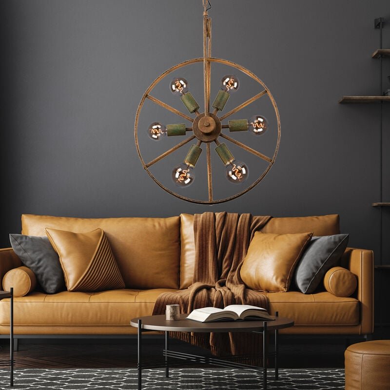 Pendelleuchte Hängelampe Hängeleuchte Esszimmerlampe Wohnzimmerleuchte, 6 Flammig Industriell, Metall grün rostfarben, E...