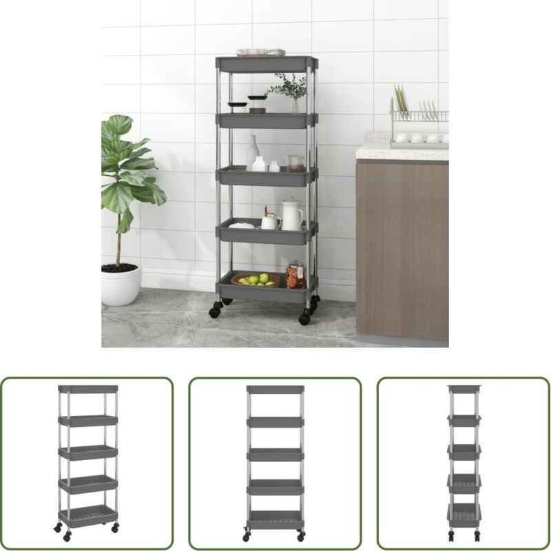 vidaXL Organisator - Küchenwagen 5 Etagen Grau 42x29x128 cm Eisen und ABS