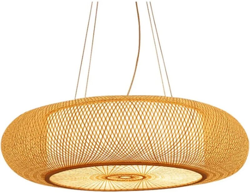 Joyinlde Pendelleuchte aus Rattan, Bambus-Kronleuchter mit E27-Glühbirne, natürlicher Vintage-Stil, für Wohn- oder Esszi...