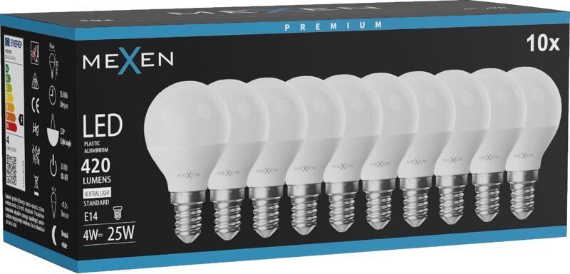 Mexen Nova 10x LED-Glühbirne E14, G45, 4W, Neutral - 4000K, 420 lm - L101-E14-0440-01x10