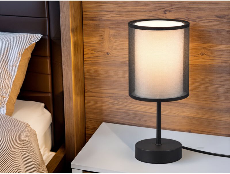 Meinewunschleuchte - led Tischleuchte 2-lagig Stoff Organza transparent Schwarz innen Weiß, Höhe 28cm