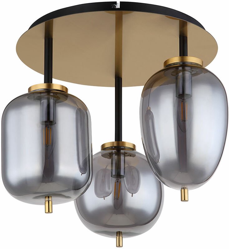 Deckenlampe Glas 3 flammig Lampenschirm Deckenleuchte Glas Wohnzimmerlampe Messing, Metall Glas messingfarbig, 3x E14 Fa...