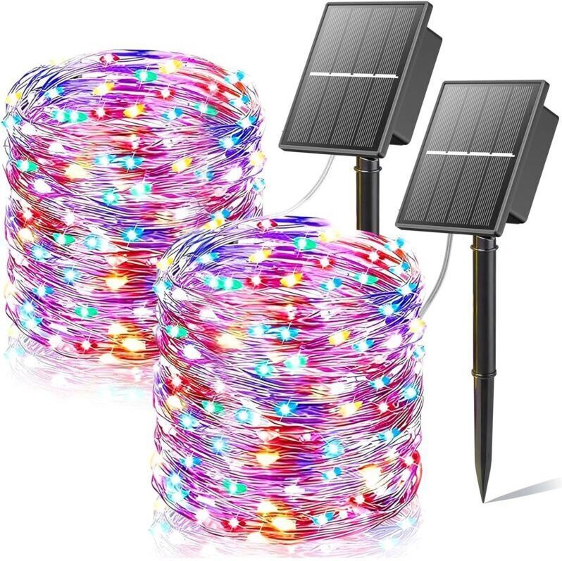 Solar-Lichterkette für den Außenbereich – 2 x 22 m, insgesamt 400 LEDs, wasserdicht, mit 8 Farbmodi – ideal für Weihnach...