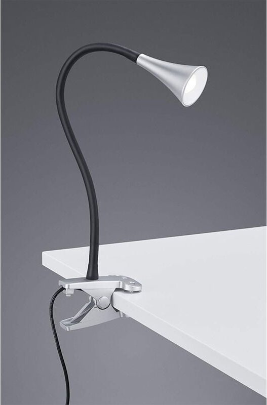 Defibrico - led Klemmleuchte viper 1 flammig Kunststoff Schwanenhalslampe in Silber/Schwarz