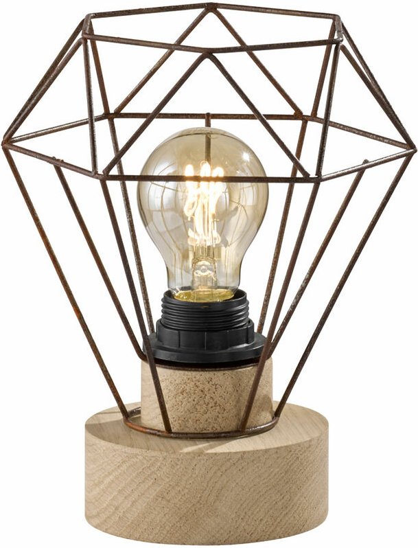 Fischer Leuchten - Retro Käfig Tisch Leuchte rost Wohn Schlaf Zimmer Holz Lese Lampe Eiche Optik FH-Lighting 850072